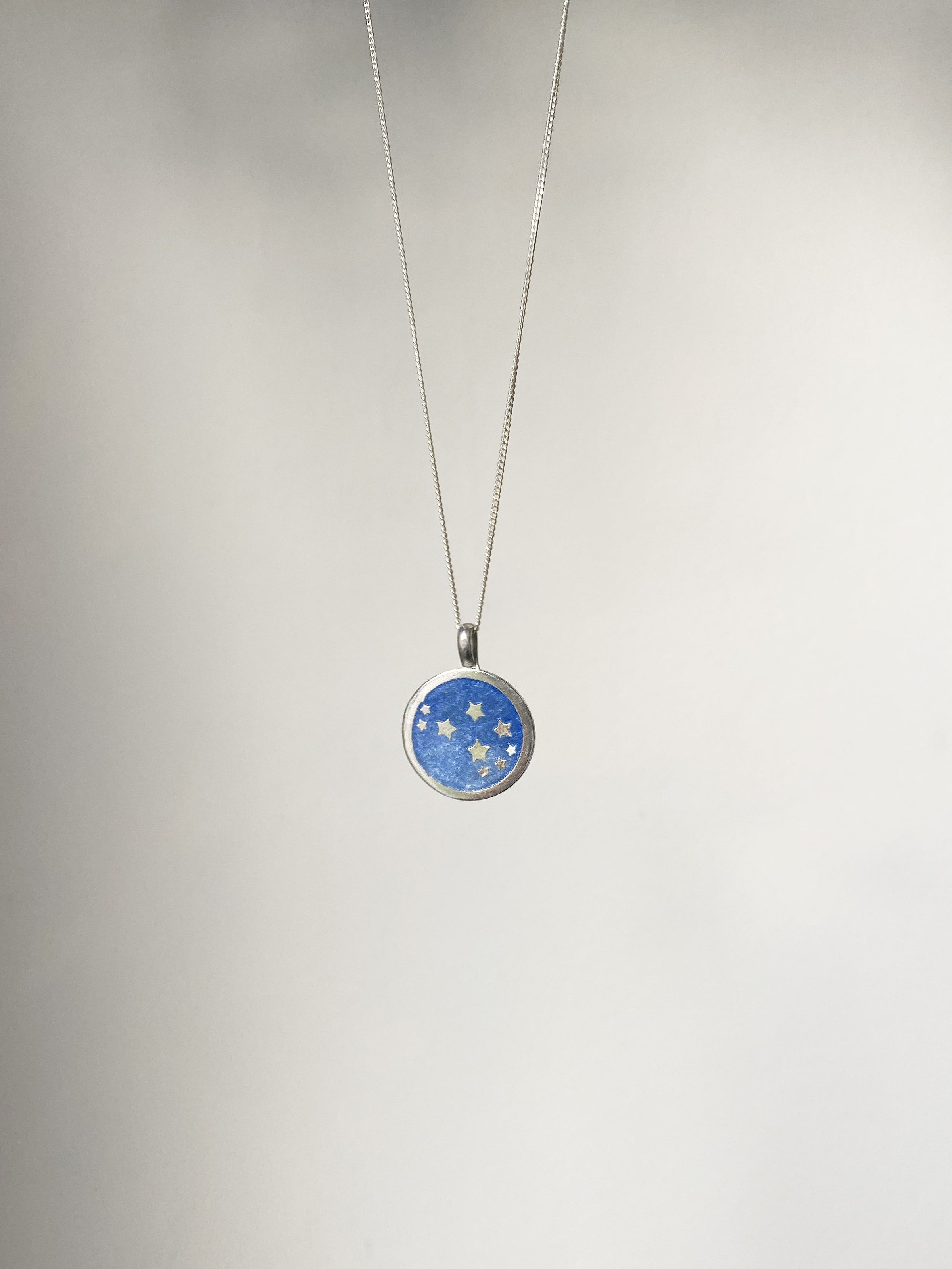 VOSSO Dark Blue Matariki silver pendant necklace etched + enamelled