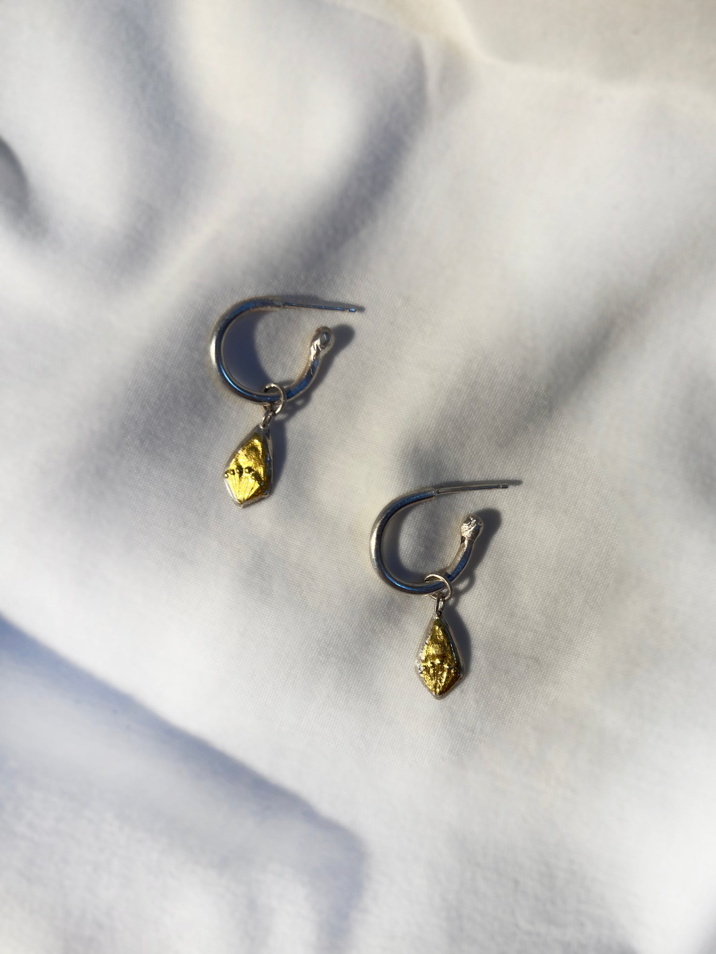 Sterling & gold embossed on rustic silver hoops