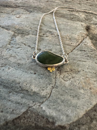 Pounamu tiny drop necklace with gold dots