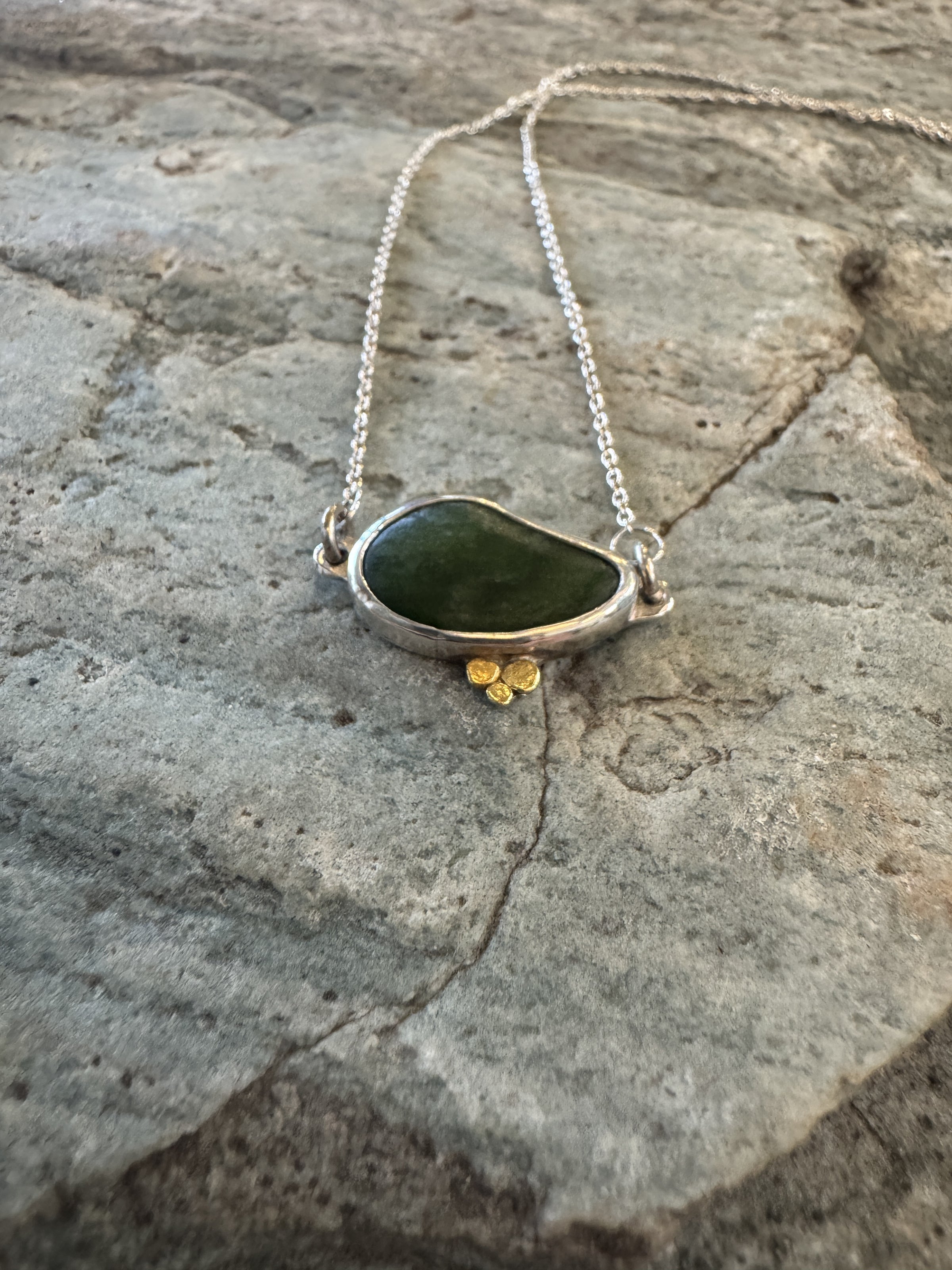 Pounamu tiny drop necklace with gold dots