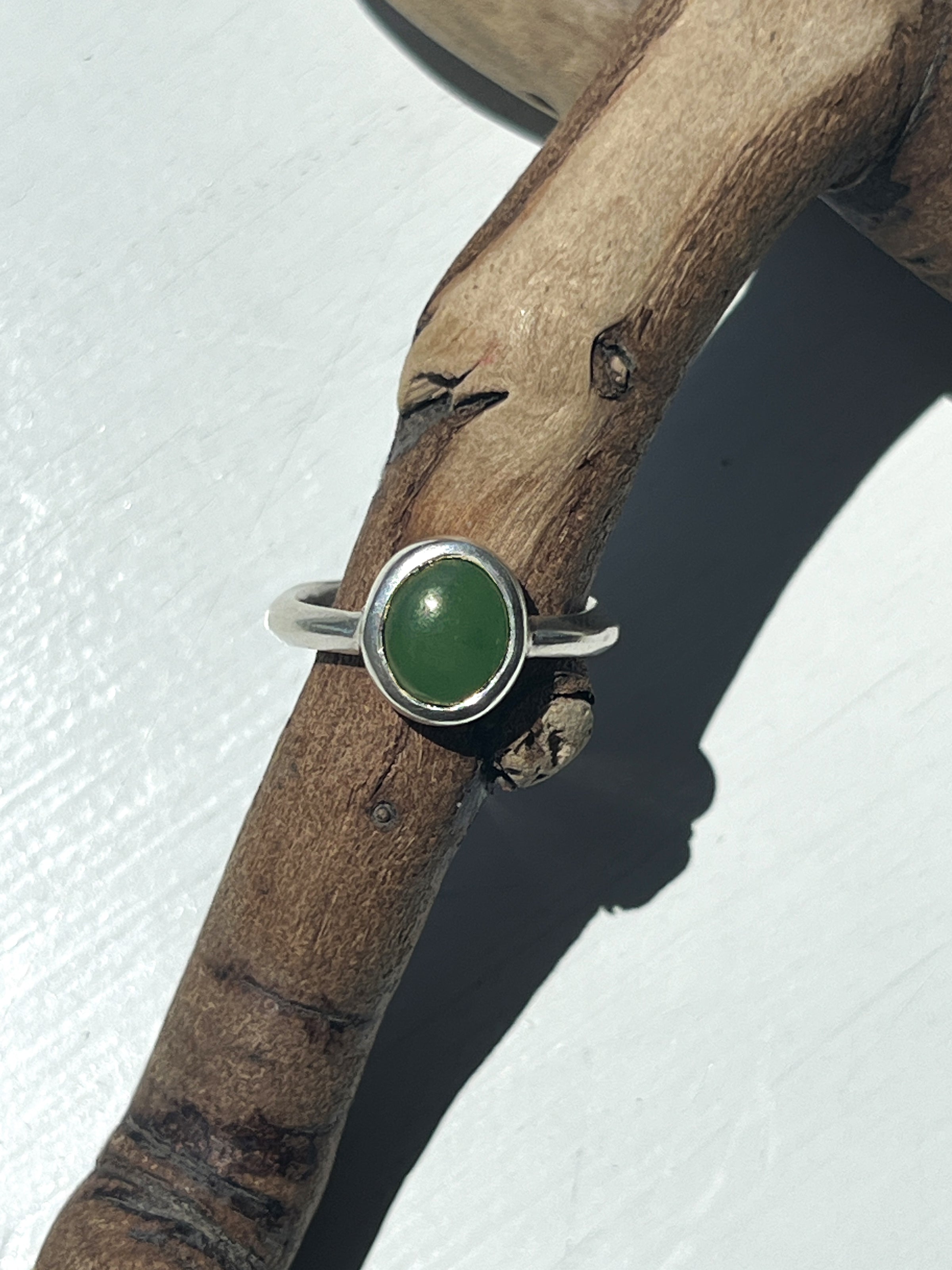 NZ Pounamu oval cabochon ring in sterling silver