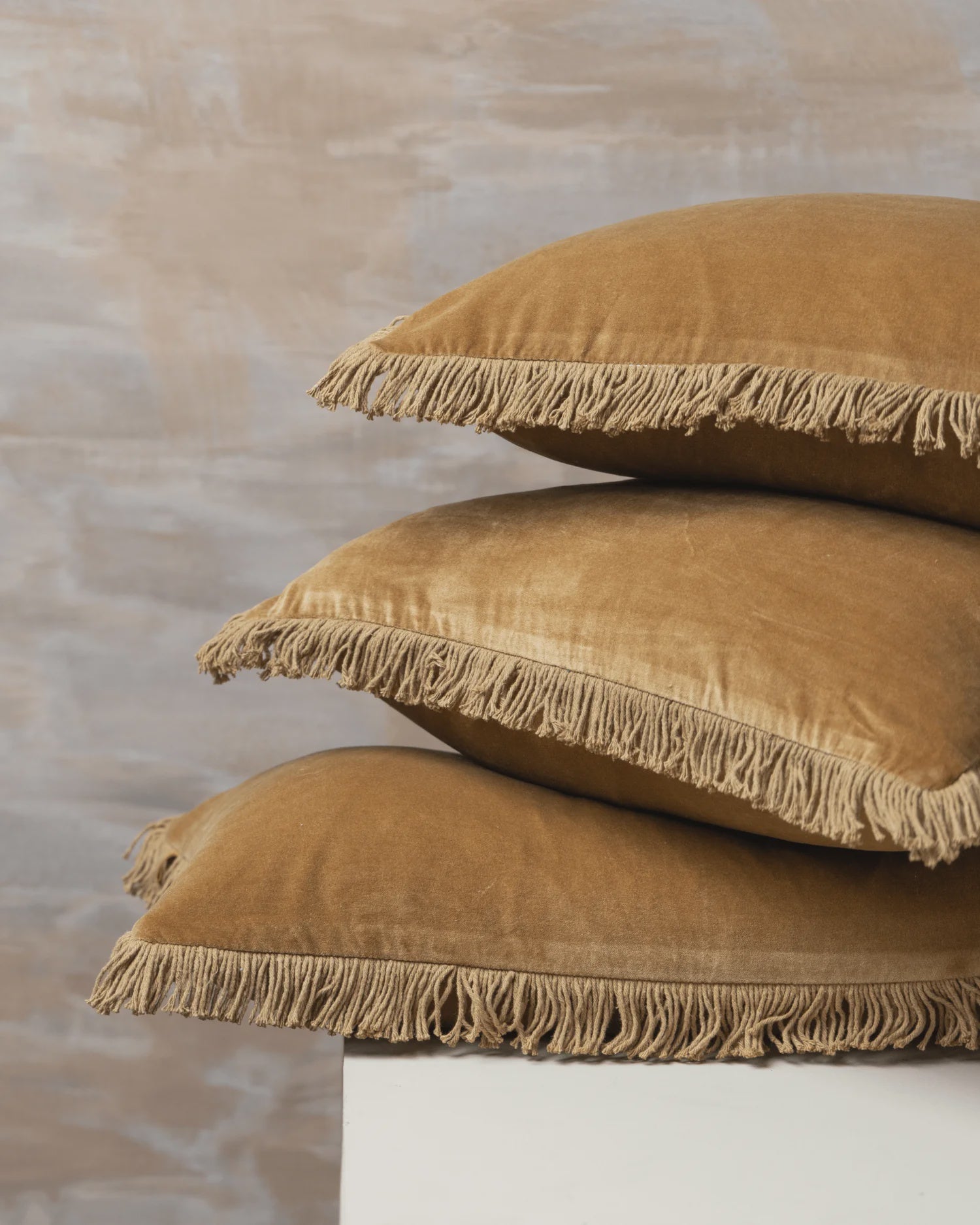 Velvet Bolster Fringed Cushion