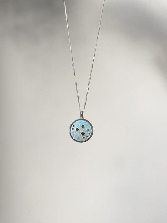 VOSSO Pale Blue Silver Matariki necklace etched + enamelled
