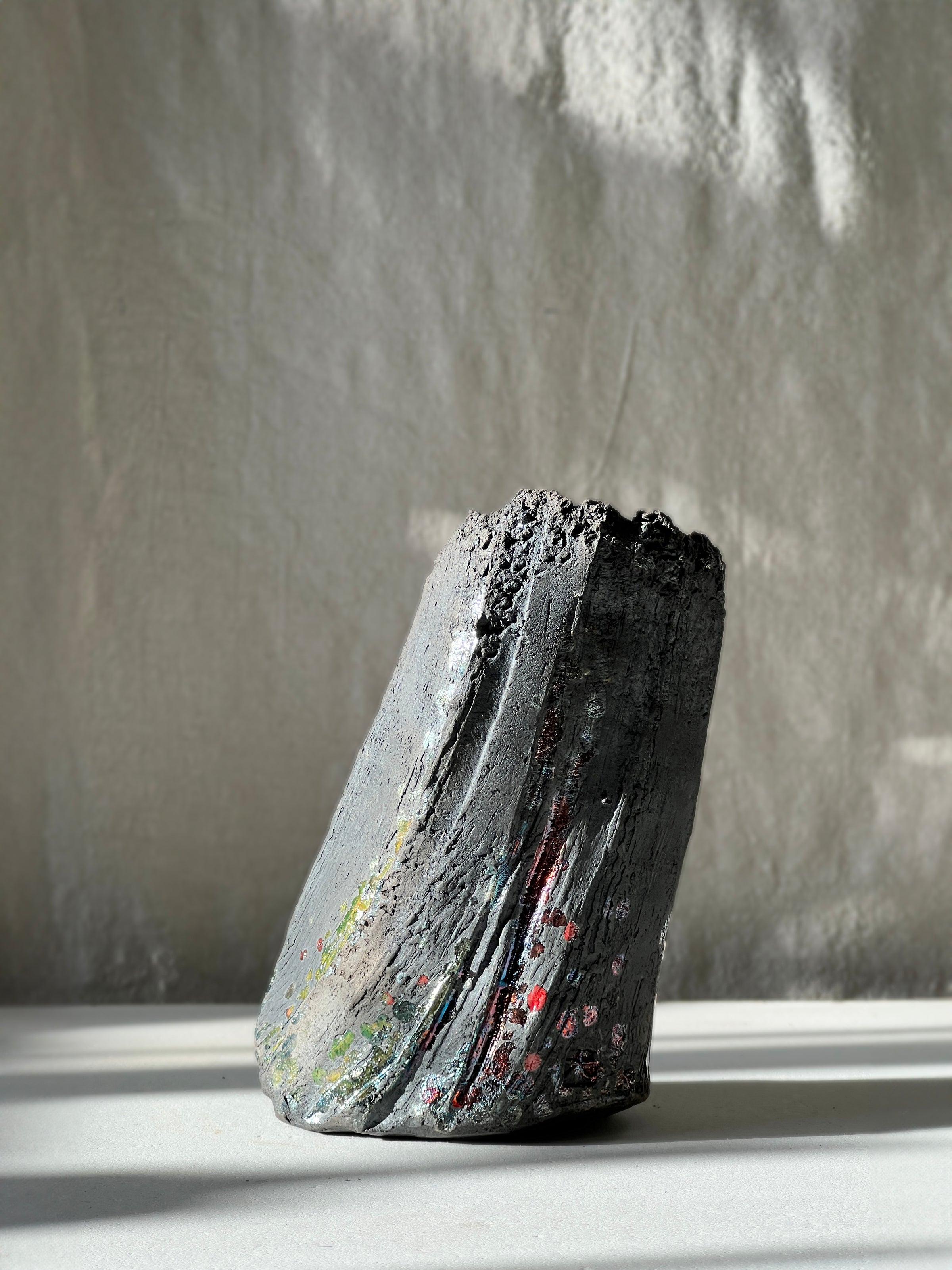 Raku fired stoneware vessel