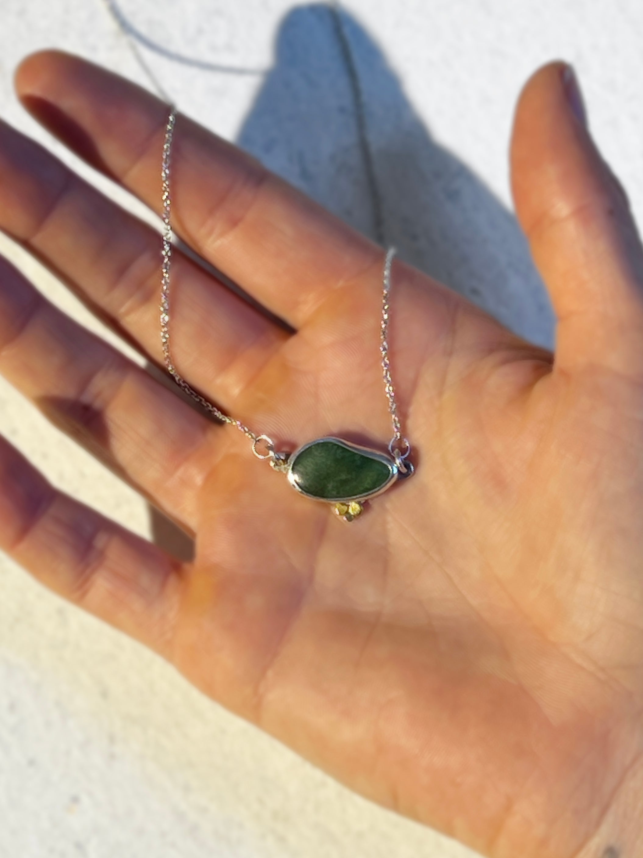Pounamu tiny drop necklace with gold dots