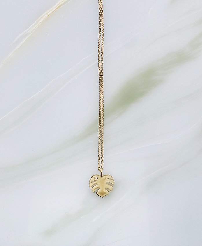 Audrey loves Ruby monstera necklace
